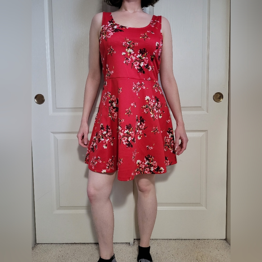 H&M Divided Tank Top Sleeveless Red Floral Skater Mini Dress